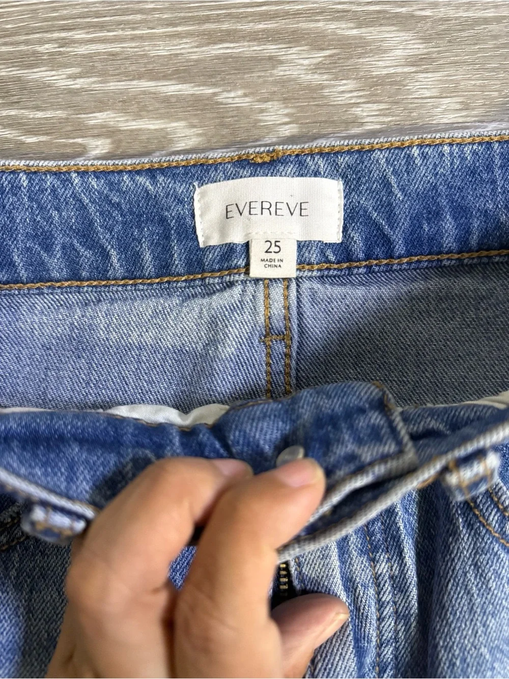 Evereve High Rise Distressed Straight Leg Ankle Jeans Size 25 Blue Denim